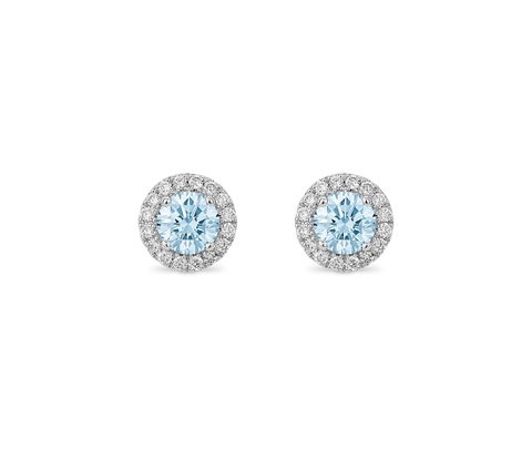 Bông tai vàng trắng 18K Au750 Blue Moissanite Diamond Round Halo Earrings