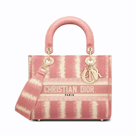 TÚI Dior Women Medium Lady D-lite Bag Pink D-Stripes Embroidery