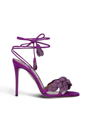 GIÀY AQUAZZURA Galactic Flower 105 crystal-embellished suede heeled sandals