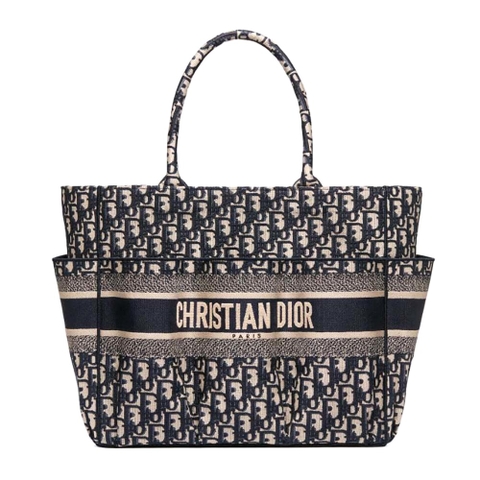 TÚI Dior Women Catherine Tote Bag Blue Dior Oblique Embroidery