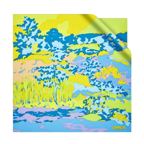 KHĂN Dior Women D-Wood Square Scarf Multicolor Silk Twill-Blue