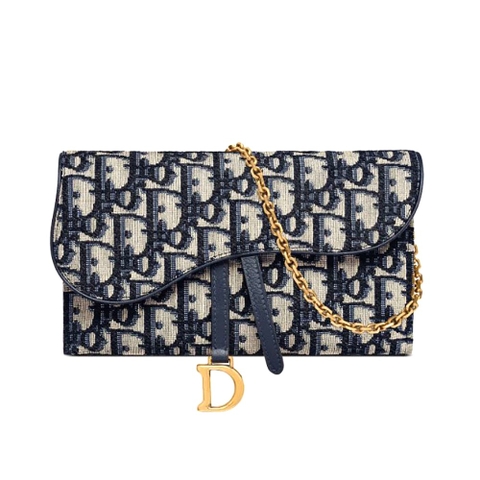 TÚI Dior Women Saddle Wallet Blue Dior Oblique Jacquard