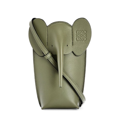 TÚI LOEWE Elephant Pocket màu da bê cổ điển màu xanh lá cây