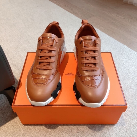 GIÀY HERMES BOUNCING SNEAKER LOW SPORTS EMBOSSED CROC BROWN