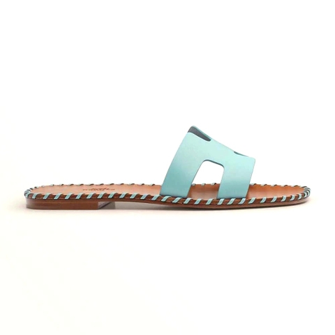 GIÀY Hermes Women Oran Sandal in Braided Calfskin with Iconic H Cut-Out-Blue SS2022