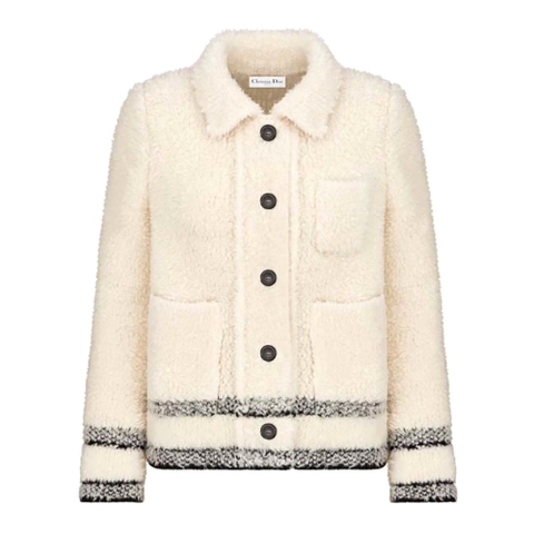 ÁO Dior Women Caro Jacket Ecru Technical Wool Fleece Knit