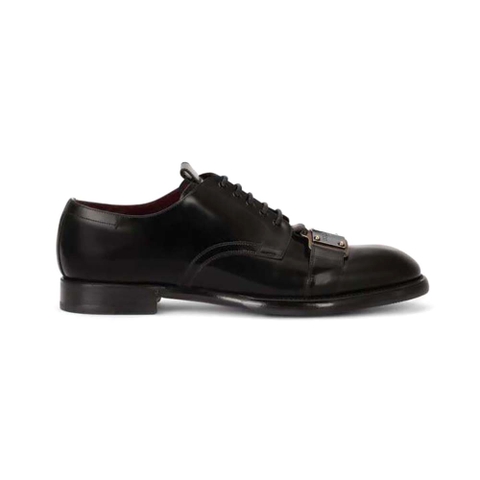 GIÀY DOLCE & GABBANA Brushed Calfskin Derby Shoes with Branded Plate
