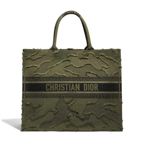 TÚI DIOR Book Tote Large Camouflage Embroidery Canvas Green