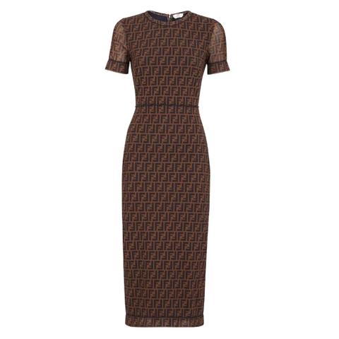 Váy Fendi Brown Micro Mesh Dress with Pared-Down Silhouette