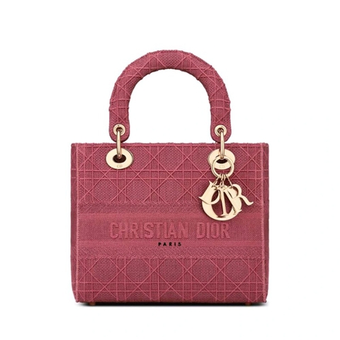 TÚI Dior Women Medium Lady D-lite Bag Mallow Rose Cannage Embroidery
