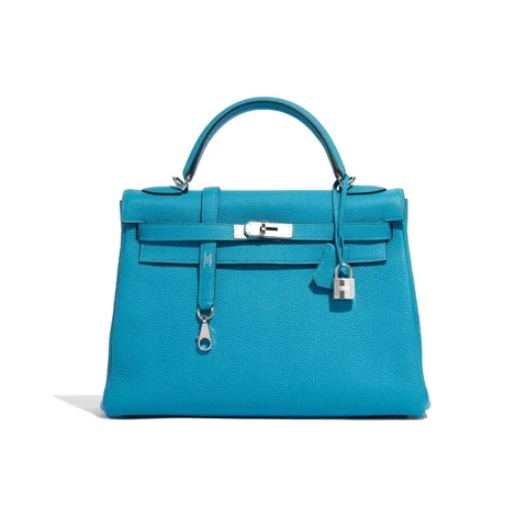 TÚI Hermès Kelly 32 Togo Blue Izmir Silver Buckle khóa trắng