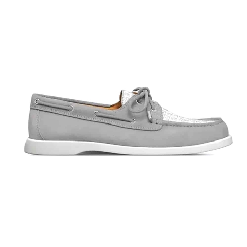 GIÀY DIOR Granville Boat Shoe Dior Gray Suede and Dior Oblique Jacquard
