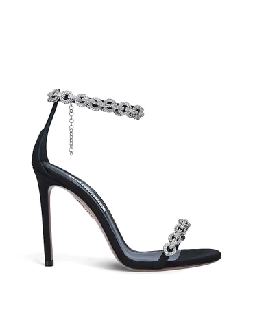 GIÀY AQUAZZURA Love Link 105 crystal-embellished grosgrain heeled sandals