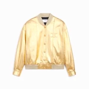 ÁO Celine Metallic Lambskin Jacket with Triomphe Ball-Gold