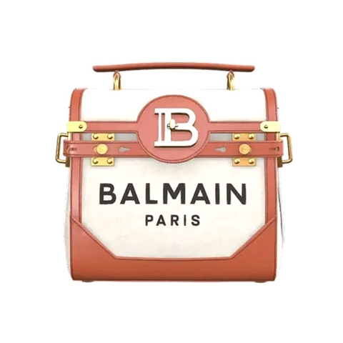 TÚI BALMAIN Women Bi-material Canvas and Ecru Calfskin B-Buzz Bag
