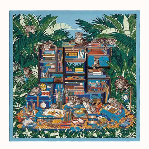 KHĂN Hermes Women Les 12 Leopards Shawl 140-Green