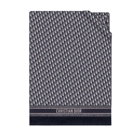 KHĂN Dior Women Reversible Dior Oblique Blanket Navy Blue Cashmere