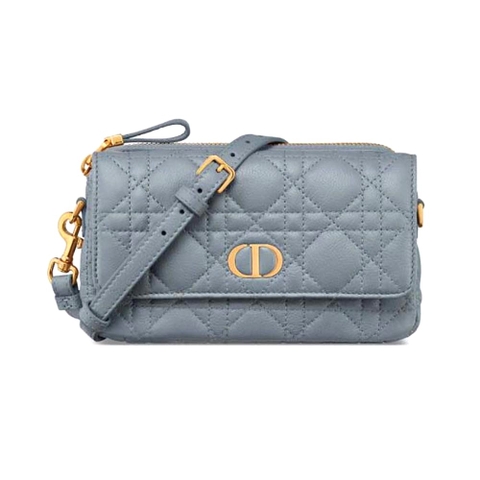 TÚI Dior Women Caro Pouch with Chain Cloud Blue Supple Cannage Calfskin