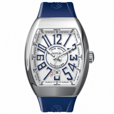 FRANCK MULLER VANGUARD STAINLESS STEEL  WHITE DIAL BLUE AUTOMATIQUE