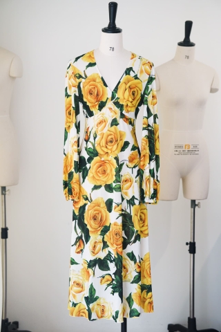 VÁY DOLCE & GABBANA V NECK GREEN YELLOW FLORAL PRINT DRESS High Classy