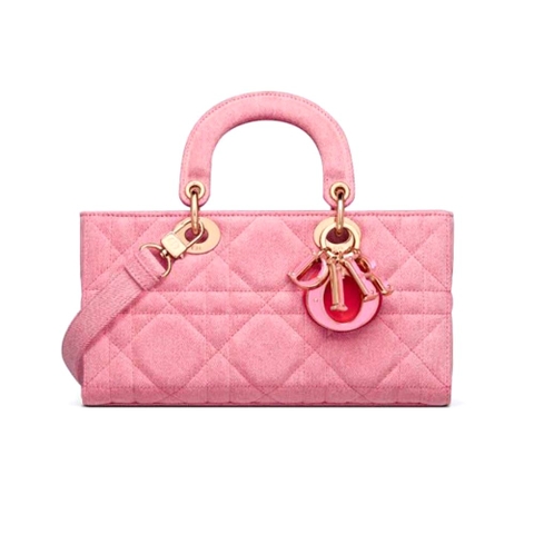 TÚI Dior Women Lady D-Joy Bag Bright Pink Cannage Denim