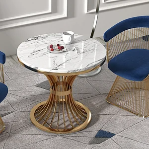 BÀN TRÀ MẶT ĐÁ MARBLE TRÒN CHÂN ĐỒNG VÀNG