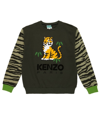ÁO KENZO KIDS Embroidered tiger-print cotton sweatshirt 9 -12 years