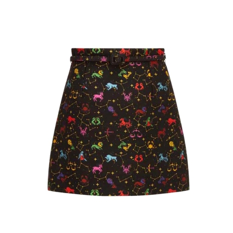 Chân váy Dior Belted Short Skirt Black Wool and Silk Jacquard with Multicolor Dior Pixel Zodiac Motif