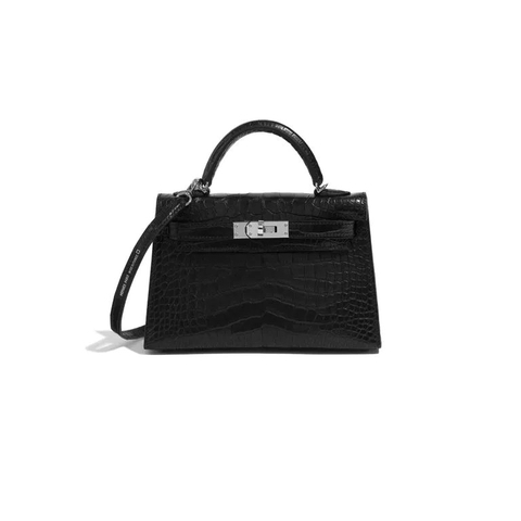 TÚI Hermès Kelly Mini Matte Alligator Black Gold Buckle khóa vàng da cá sấu
