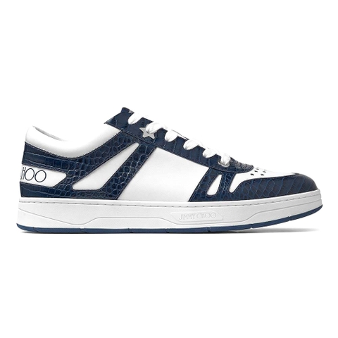 GIÀY JIMMY CHOO Croc-Embossed Leather and White Calf Leather Low Top Trainers
