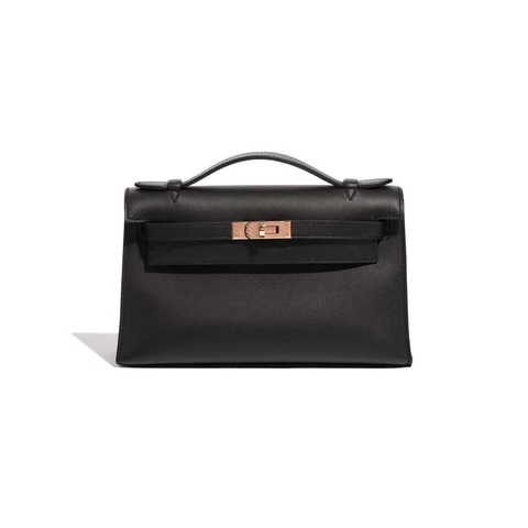 TÚI Hermès Kelly Pochette Swift Black Gold Buckle khóa vàng