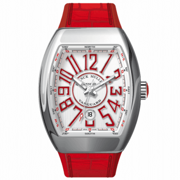 FRANCK MULLER VANGUARD STAINLESS STEEL  WHITE DIAL RED AUTOMATIQUE