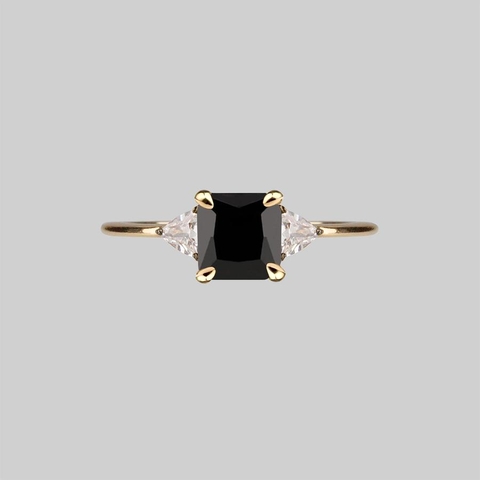 Squared Black Gems Ring Gold 14K