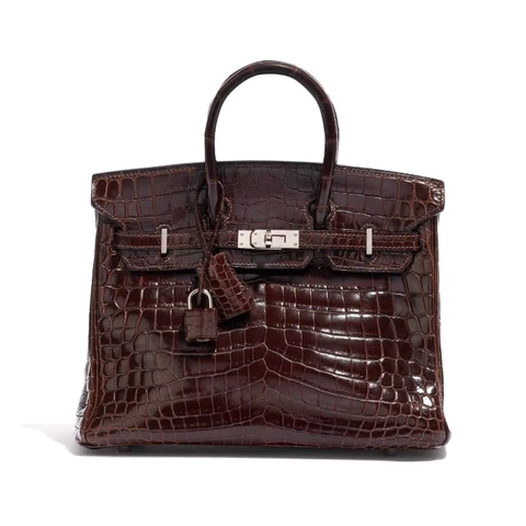 TÚI Hermès Birkin 25 Crocodile Niloticus Cocoan Silver Buckle khóa trắng
