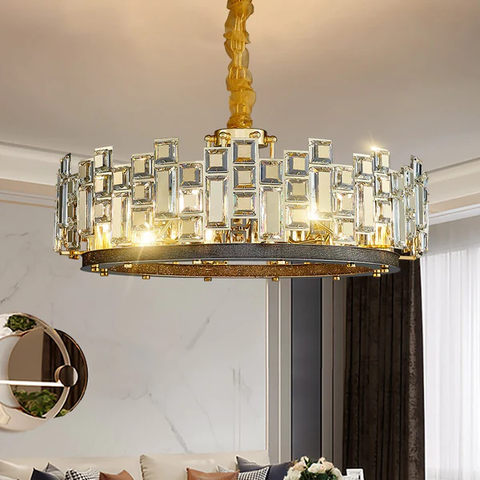 ĐÈN CHÙM MAYA Square Detailed Round Bevelled Crystal Chandelier