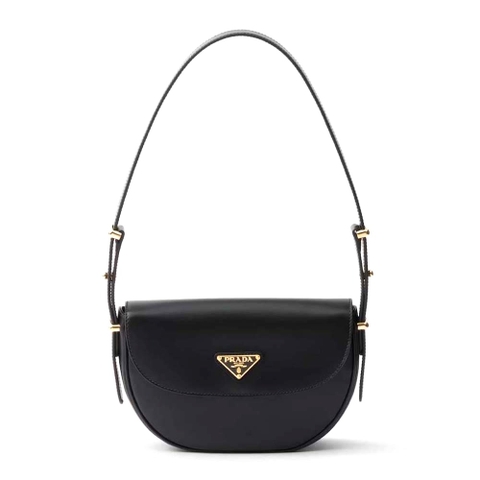 TÚI PRADA  Women Arqué Leather Shoulder Bag with Flap-Black
