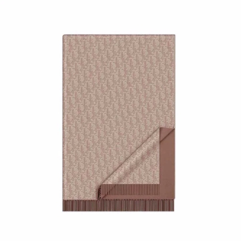 KHĂN Dior Oblique Double-Sided Blanket Beige Cashmere and Wool hai mặt