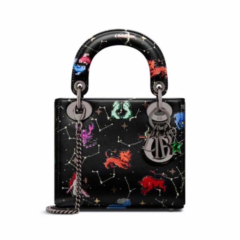 TÚI Dior Women Mini Lady Dior Bag Latte Multicolor Dior Pixel Zodiac Printed Calfskin