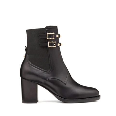 Giày Valentino Women Rockstud Calfskin Ankle Boot 70 mm-Black