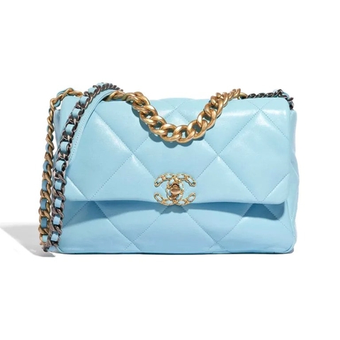 TÚI Chanel 19 Large Flap Bag Lamb Tiffany Blue da cừu