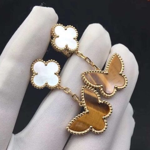 BÔNG TAI CLEEF & ARPELS ALHAMBRA M.O.P FT BUTTERFLY TIGER EYE GOLD 18K YELLOW GOLD