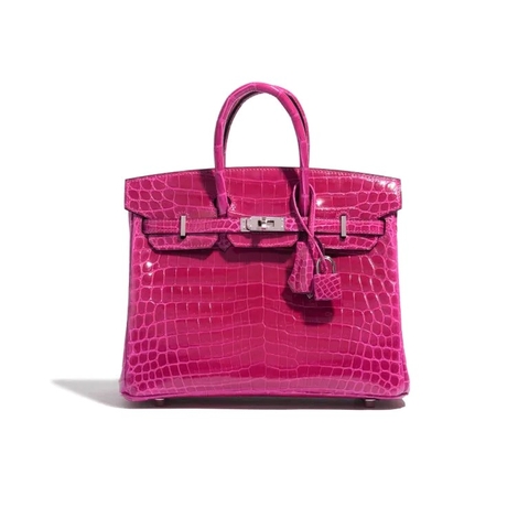 TÚI Hermès Birkin 25 Niloticus Crocodile Rose Pourpre Silver Buckle khóa trắng