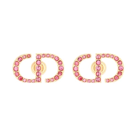 BÔNG TAI DIOR Petit CD Stud Earrings Gold-Finish Metal and Light Pink Crystals