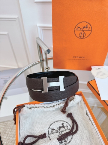 DÂY LƯNG HERMES H MAROON Togo leather hai mặt khóa bạc