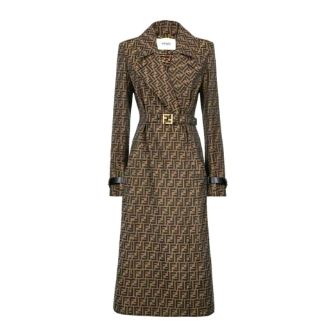ÁO Fendi Women Overcoat Brown Canvas Trench Coat