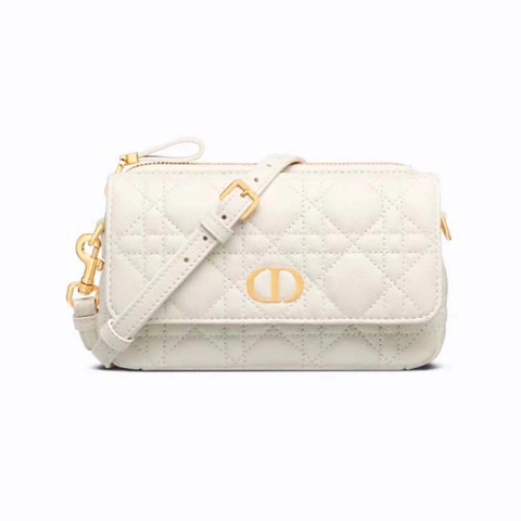 TÚI Dior Women Caro Pouch with Chain Latte Supple Cannage Calfskin