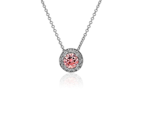 Dây chuyền vàng trắng 18K Au750 Pink Diamond Round Halo Pendant Necklace