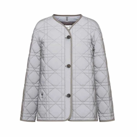 ÁO Dior Women Macrocannage Peacoat Gray Quilted Reflective Technical Taffeta