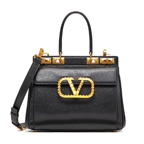 TÚI Valentino Women Medium Rockstud Alcove Handbag in Grainy Calfskin-Black