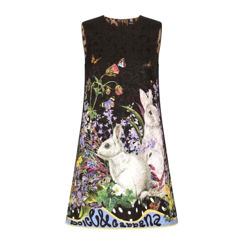 VÁY Dolce Gabbana D&G Rabbit-Print Brocade A-Line Dress